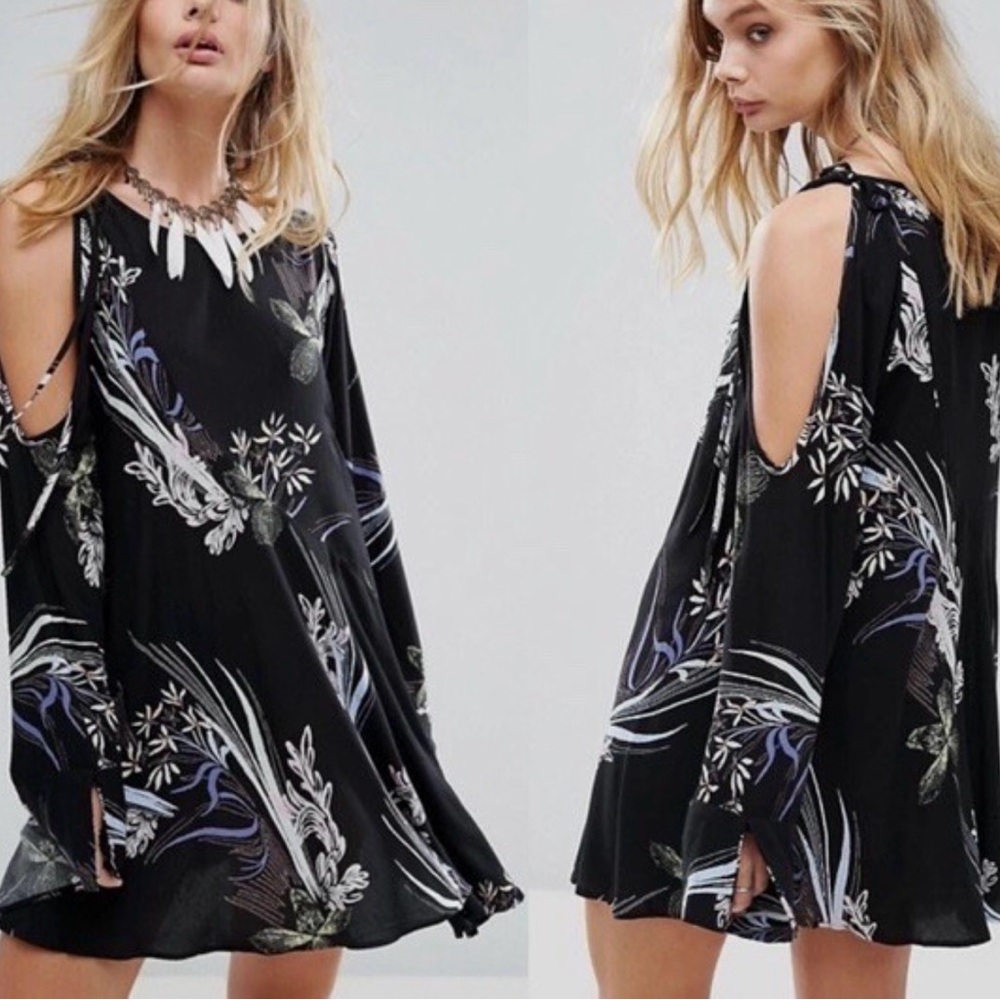 Free People Black and White Cold Shoulder Sundress
